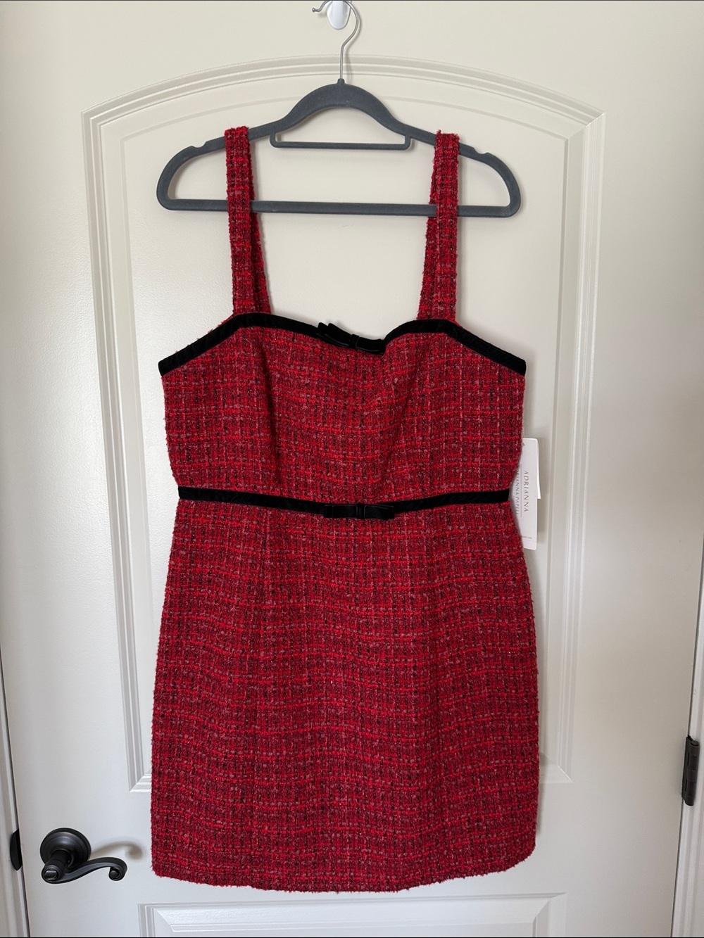 NWT Adrianna Papell Red Black Tweed Bow Mini Dress 0076